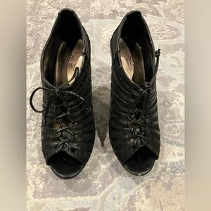 Miz Mooz Black Lace-Up Boot Heels, Size 5.5